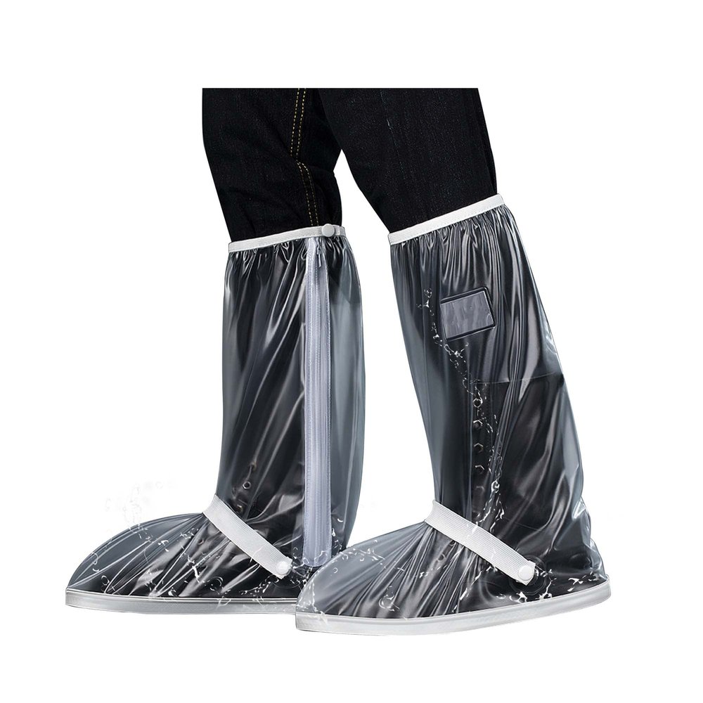 SooGree Waterproof Rain Shoe Covers Men Reusable Foldable Rain Snow Boot Shoe Covers with Reflector Non Slip Shoe Protector for Raining Day,Cycling,Gardening,Fishing,Hiking, Farming (Transparent, L)