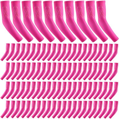 Zhehao 50 Pairs Breast Cancer Awareness Sleeves Pink Ribbon Arm Sleeves Compression Arm Sleeve for Women Sports Football Accessories