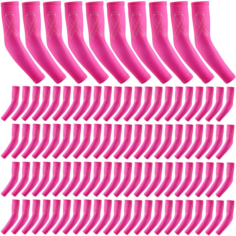 Zhehao 50 Pairs Breast Cancer Awareness Sleeves Pink Ribbon Arm Sleeves Compression Arm Sleeve for Women Sports Football Accessories