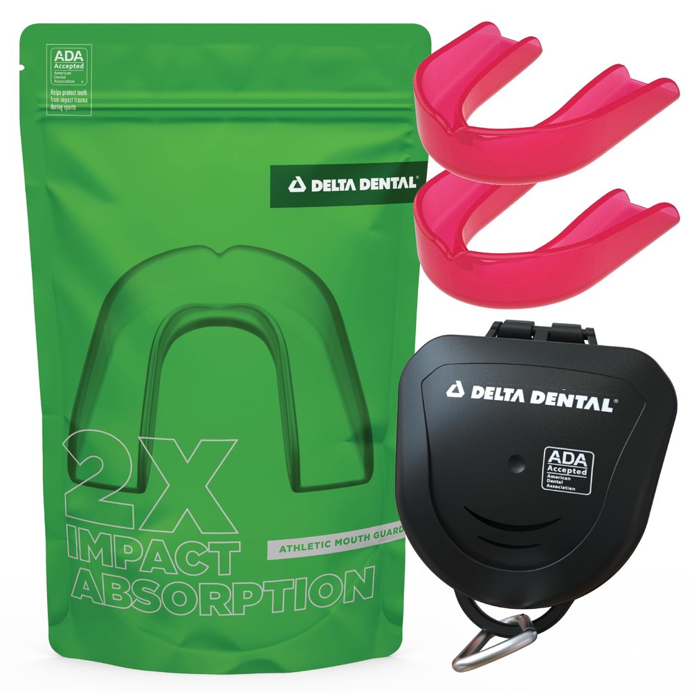 Delta Dental Athletic Sports Mouth Guard - ADA Accepted - 2X The Impact Absorption of Traditional mouthguards for Contact Sports - Works with Braces (Adult, Pink) 2 Pack