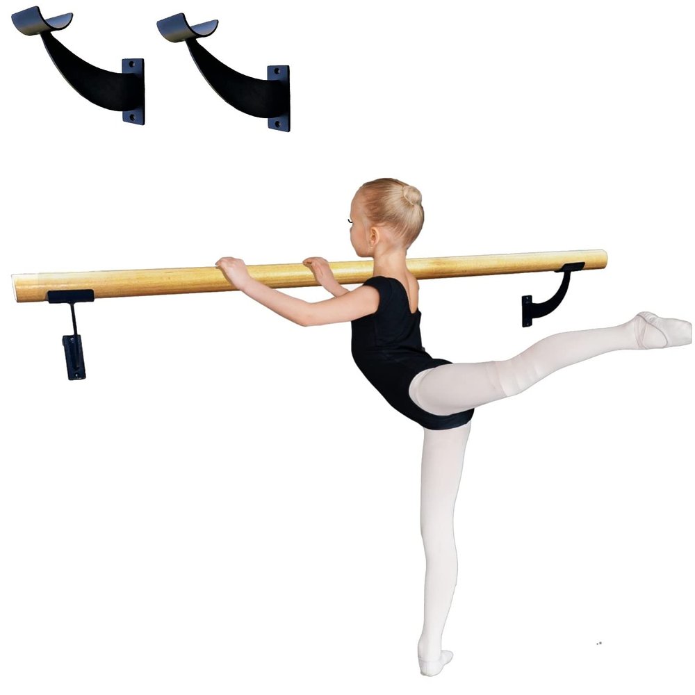 Ballet Barre One Solid Bar Premium 5 FT Long 2.0 Diameter + Open Brackets Wall Mounted Black Set | for Kids and Adults, Home/Studio Ballet Bar Wood Barre, Dance Bar, Stretch Bar, Dancing/Stretching