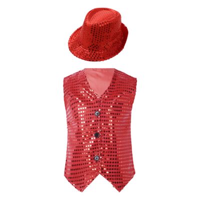 JanJean Kids Boys Girls Sparkly Sequins Vest Crop Top Hip Hop Jazz Modern Dance Jacket Waistcoat Stage Performance Wear Red A 3-4 Years