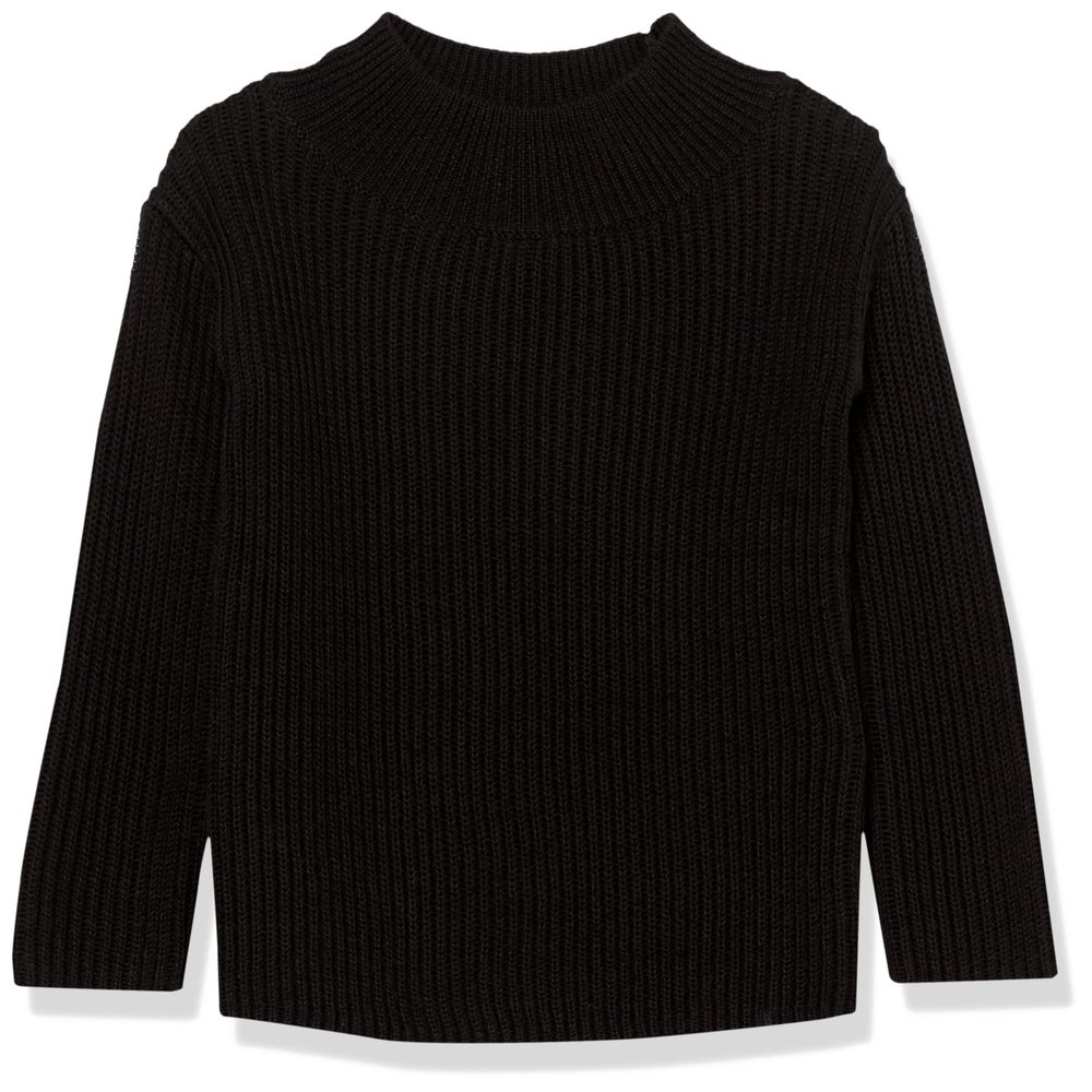 Amazon Essentials Girls' Modern Wide-Neck Pullover Sweater, Black, Large
