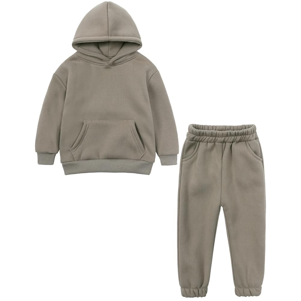 ZFTTZYMX Youth 2Pcs Brushed Fleece Sweatsuit Hooded Pullover Tracksuit Kids Boys Girls Sweatshirt + Pants Outfits Set