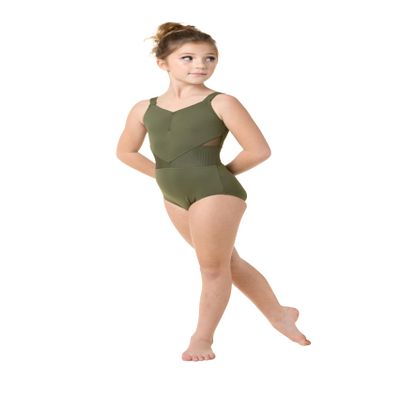 Danz N Motion Girls Riley Ribbed Camisole Leotard 22115C (Olive, 6X-7)