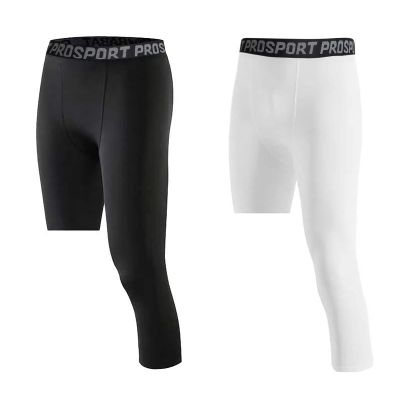 Charque Men's Compression Pants, Athletic Base Layer One Leg 3/4 Capri Tights Leggings for Running Basketball Gym
