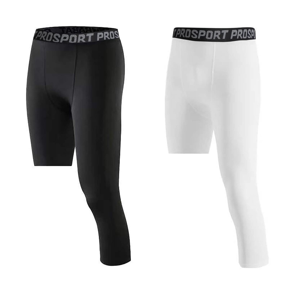 Charque Men's Compression Pants, Athletic Base Layer One Leg 3/4 Capri Tights Leggings for Running Basketball Gym