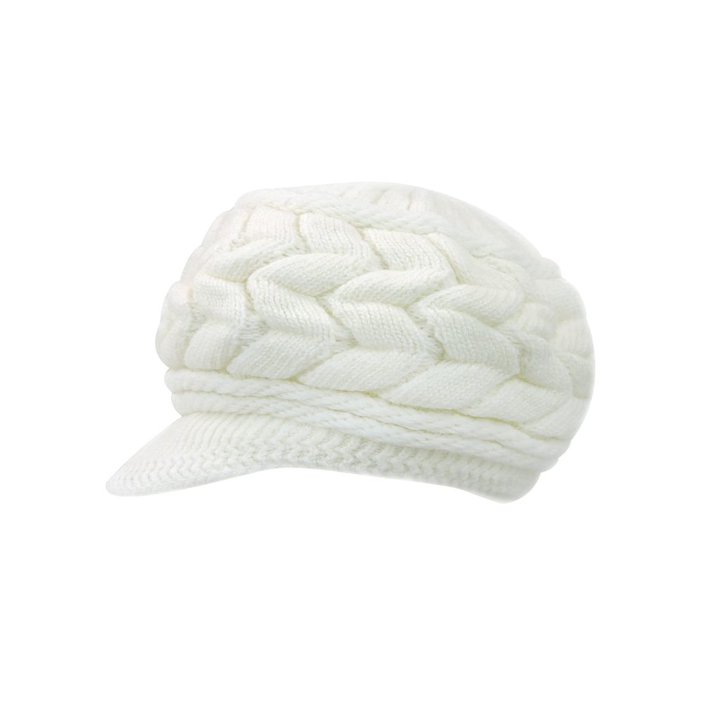 Andiker Winter Knit Hat for Women, Slouchy Beanies Cap with Brim, Warm Fleece Lined Women Thick Hat (White)