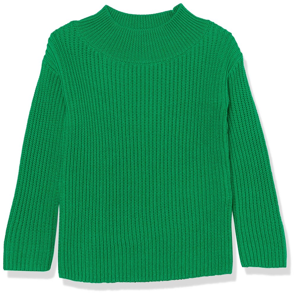 Amazon Essentials Girls' Modern Wide-Neck Pullover Sweater, Green, Large