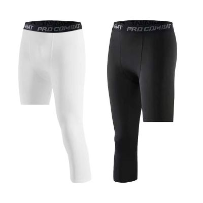 Charque Men's Compression Pants, Athletic Base Layer One Leg 3/4 Capri Tights Leggings for Running Basketball Gym