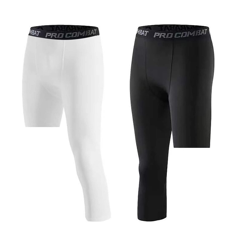 Charque Men's Compression Pants, Athletic Base Layer One Leg 3/4 Capri Tights Leggings for Running Basketball Gym
