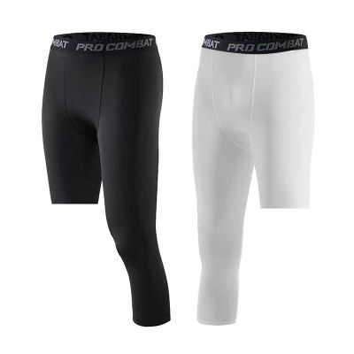 Charque Men's Compression Pants, Athletic Base Layer One Leg 3/4 Capri Tights Leggings for Running Basketball Gym