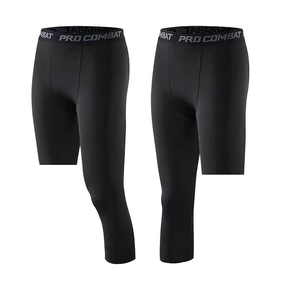 Charque Men's Compression Pants, Athletic Base Layer One Leg 3/4 Capri Tights Leggings for Running Basketball Gym