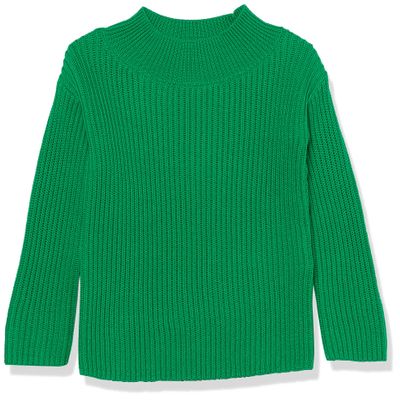 Amazon Essentials Girls' Modern Wide-Neck Pullover Sweater, Green, Medium