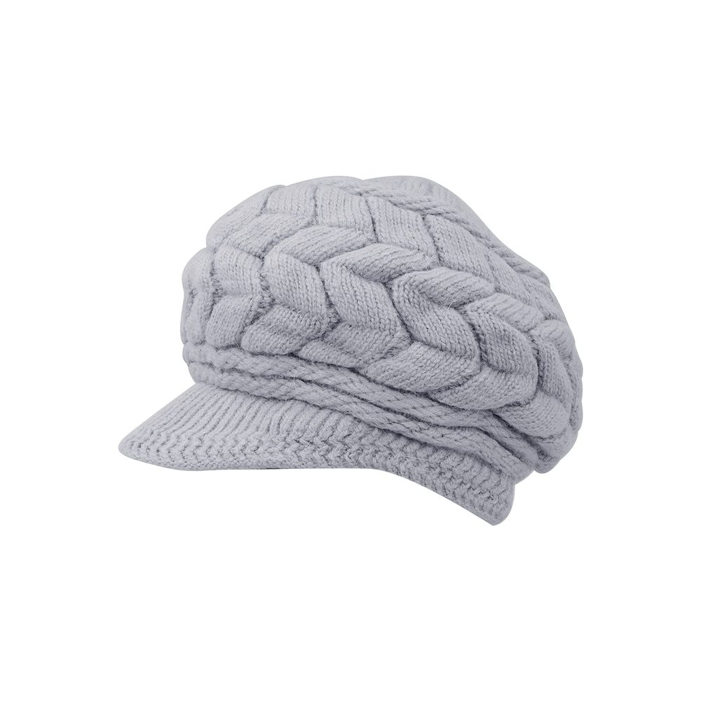 Andiker Winter Knit Hat for Women, Slouchy Beanies Cap with Brim, Warm Fleece Lined Women Thick Hat (Grey)