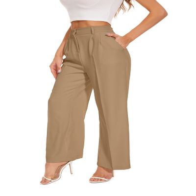 FUNYYZO Women's Wide Leg Pants High Elastic Waisted in The Back Business Work Trousers Long Straight Suit Pants