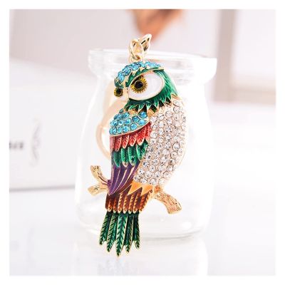 CFLNYC Cute Owl Rhinestones Keychain, Lovely Owl Shape Crystal Key Fob Purse Pendant Handbag Bag Decoration (Color : Green, Size : 3.0" x 1.5")