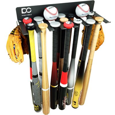 Double Circle Baseball Bat Holder For Wall - Bat Rack Wall Mount - Holds 21 Bats - Heavy Duty Metal Storage Organizer With Hardware Kit