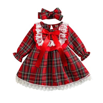 FIOMVA Toddler Baby Girl Christmas Dress Red Plaid Tutu Skirt Party Princess Dresses Fall Winter Clothes Outfit (Red Bowknot,6-12 Months)