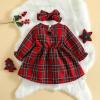 FIOMVA Toddler Baby Girl Christmas Dress Red Plaid Tutu Skirt Party Princess Dresses Fall Winter Clothes Outfit (Red Bowknot,6-12 Months) view 3