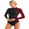 dPois Womens Gymnastics Leotards Long Sleeve Shiny Dance Ballet Performance Unitards Bodysuit Top Dancewear Burgundy Large view 3