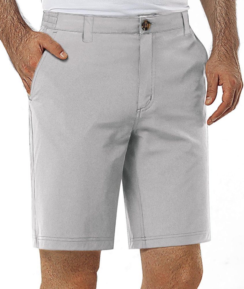 33,000ft Mens Golf Shorts 9 inch Inseam Quick Dry Elastic Waist Classic-Fit Drawstring Dress Shorts Hiking Fishing Business Silver