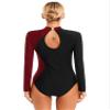 dPois Womens Gymnastics Leotards Long Sleeve Shiny Dance Ballet Performance Unitards Bodysuit Top Dancewear Burgundy X-Large view 4