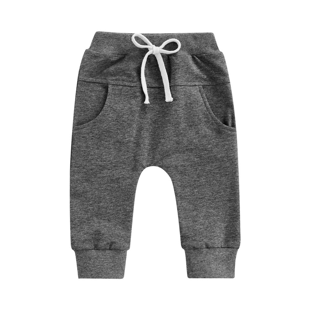 Muasaaluxi Newborn Toddler Baby Girl Boy Pants Basic Solid Color Jogger Pants Drawstring Elastic Waist Fall Trousers 0-3T (Grey, 18-24 Months)