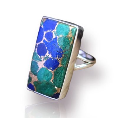 Azurite Malachite Ring, Rings for Women, Boho Ring, 925 Solid Sterling Silver Ring, Azurite Gemstone Ring, Statement Ring, Gift for Her (4.50)
