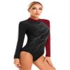 dPois Womens Gymnastics Leotards Long Sleeve Shiny Dance Ballet Performance Unitards Bodysuit Top Dancewear Burgundy Small view 2
