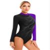 dPois Womens Gymnastics Leotards Long Sleeve Shiny Dance Ballet Performance Unitards Bodysuit Top Dancewear Purple X-Large view 2