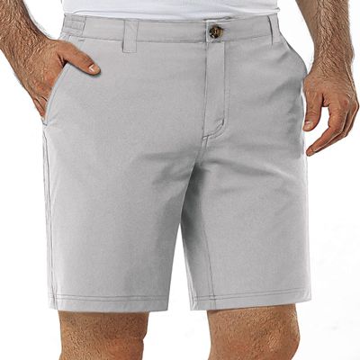 33,000ft Mens Golf Shorts 9 inch Inseam Quick Dry Elastic Waist Classic-Fit Drawstring Dress Shorts Hiking Fishing Business Silver