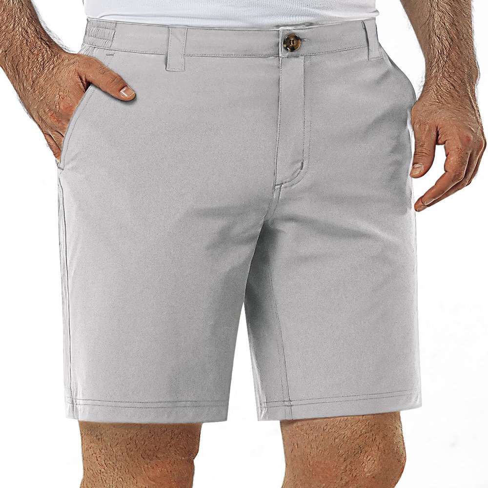 33,000ft Mens Golf Shorts 9 inch Inseam Quick Dry Elastic Waist Classic-Fit Drawstring Dress Shorts Hiking Fishing Business Silver