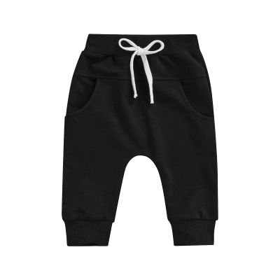 Muasaaluxi Newborn Toddler Baby Girl Boy Pants Basic Solid Color Jogger Pants Drawstring Elastic Waist Fall Trousers 0-3T (Black, 6-12 Months)