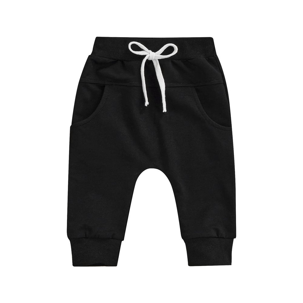 Muasaaluxi Newborn Toddler Baby Girl Boy Pants Basic Solid Color Jogger Pants Drawstring Elastic Waist Fall Trousers 0-3T (Black, 6-12 Months)
