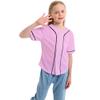 Mowbeat Boys Baseball Jersey Kids Short Sleeve Girls Hip Hop T Shirts Toddler Sport Button Down Jersey Shirt (Pink,12 Years,12 Years) view 1