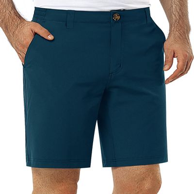 33,000ft Mens Golf Shorts 9 inch Inseam Quick Dry Elastic Waist Classic-Fit Drawstring Dress Shorts Hiking Fishing Business Ceramic Blue