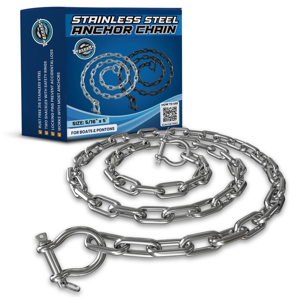 WAVESRX Stainless Steel Anchor Chain for Boats, Jet Skis & PWC | Premium Marine Grade Zero-Rust Boat Anchor Stainless Steel Chain with Anti-Lost Dual Link Shackles | Must-Have Boat Accessories | 5 FT