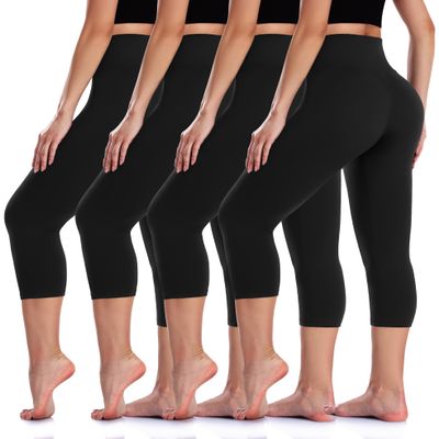 4 Pack Black Capri Leggings for Women L XL High Waisted Tummy Control Butt Lifting Soft Workout Slimming No See-Thru Yoga Pants Workout Running Gym Athletic 3/4 Capris Seniors Summer Tights