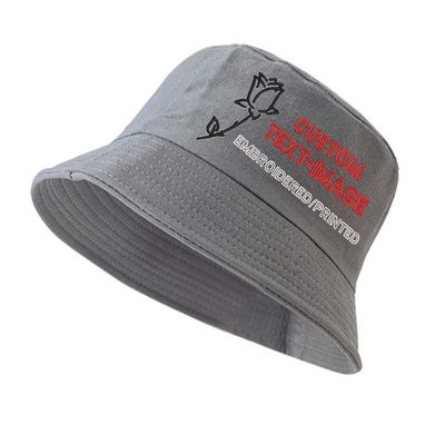 Rose Custom Bucket Hat for Womens Embroidery/Print Outdoor Wholesale Custom Hats Grey