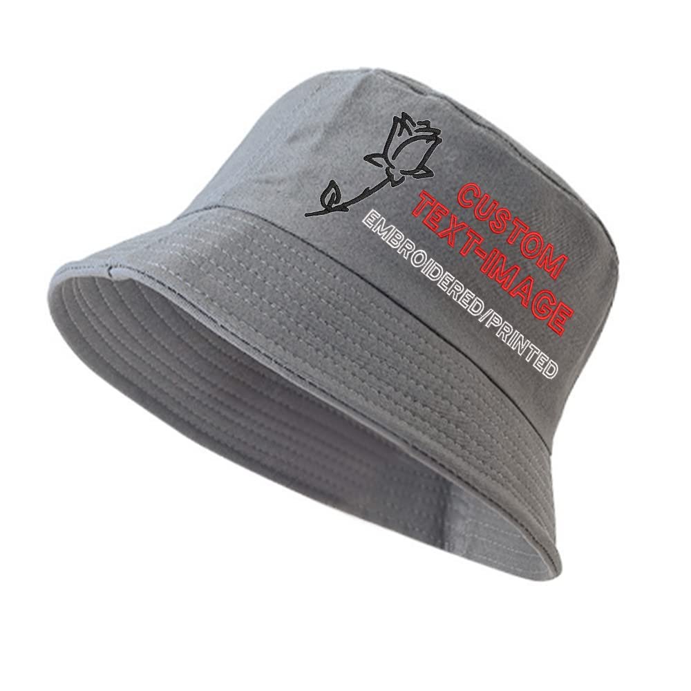 Rose Custom Bucket Hat for Womens Embroidery/Print Outdoor Wholesale Custom Hats Grey