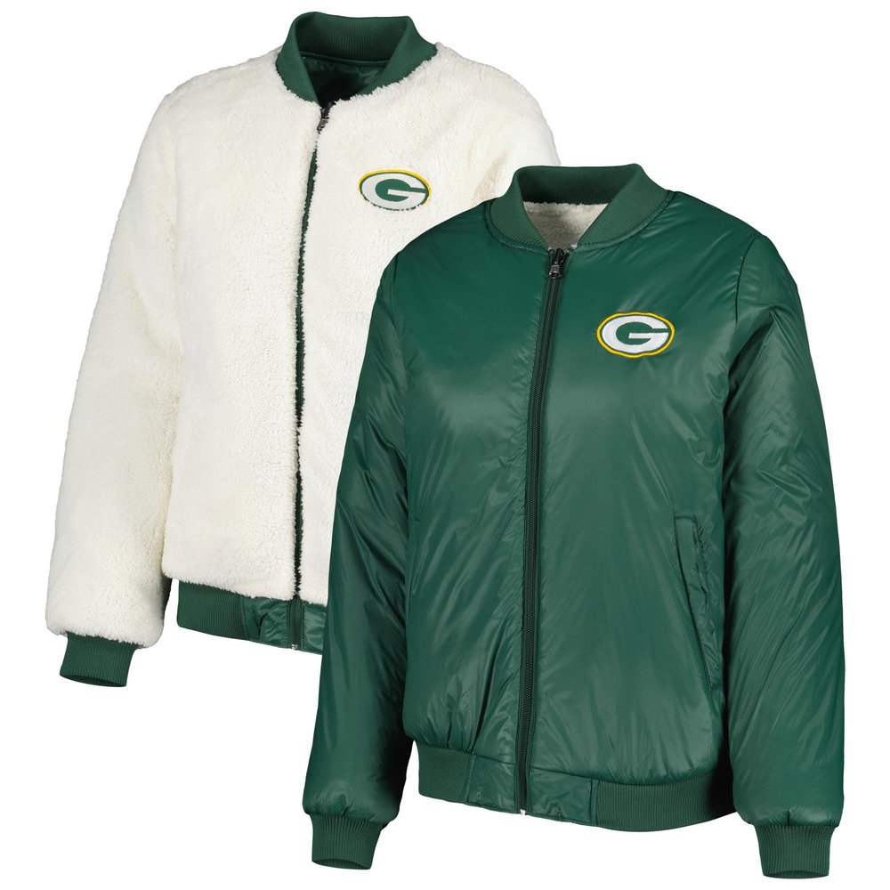 G-III Sports Women's Oatmeal/Green Green Bay Packers Switchback Reversible Full-Zip Jacket