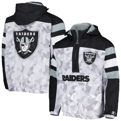 STARTER Men's White/Black Las Vegas Raiders Thursday Night Gridiron Raglan Half-Zip Hooded Jacket