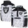 STARTER Men's White/Black Las Vegas Raiders Thursday Night Gridiron Raglan Half-Zip Hooded Jacket view 1