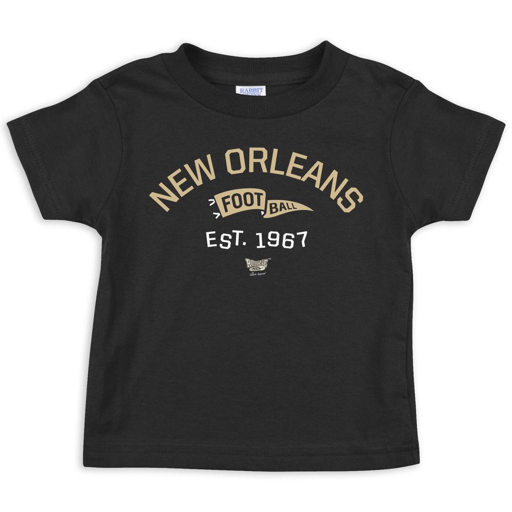 Retro Pennant Baby Apparel for New Orleans Football Fans (NB-7T) (Black Toddler Tee, 5/6T)
