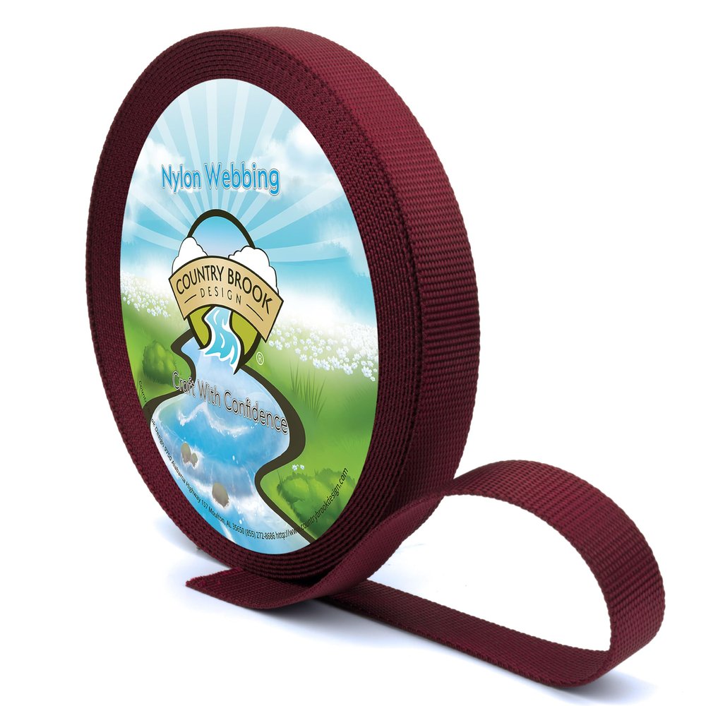 Country Brook Design - Nylon Webbing 1 Inch Straps for Bags, Furniture Straps, Molle Straps, Nylon Strap, Bag Straps, Lashing Straps, Purse Making Supplies (Burgundy, 50 Yards)