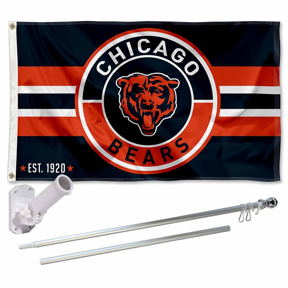 Chicago Bears Patch Logo Flag Pole and Bracket Mount Kit