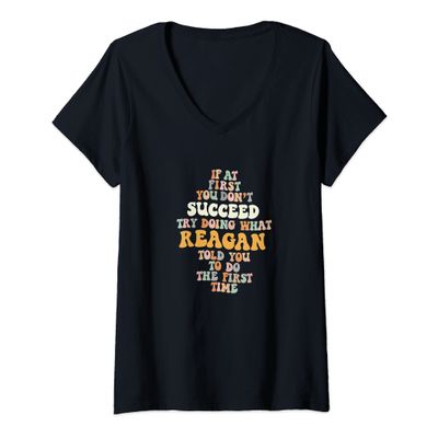 Womens Reagan Name Personalized Retro Vintage Birthday Funny V-Neck T-Shirt