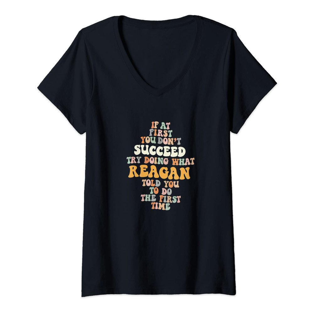 Womens Reagan Name Personalized Retro Vintage Birthday Funny V-Neck T-Shirt