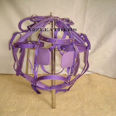 AMAZING HORSE STUFF Nylon Driving Harness for Horse Cart, Heart Shaped Studd & Sparkling Stones on Browband (Full, Cob, Pony, Shetland & Mini) (Purple) (Shetland)